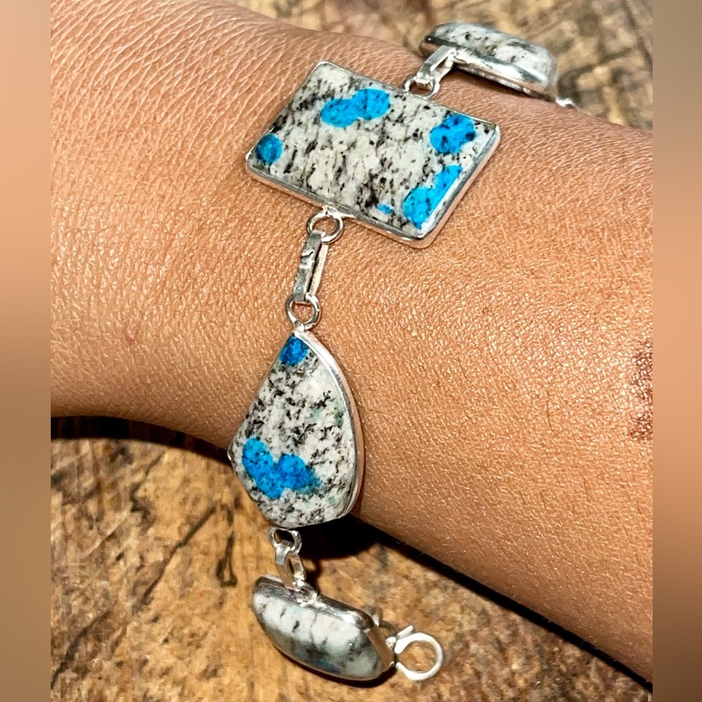 “Intuition Stone” K2 Azurite Droplets Granite Bracelet 7 1/2”- 8” - Picture 9 of 11